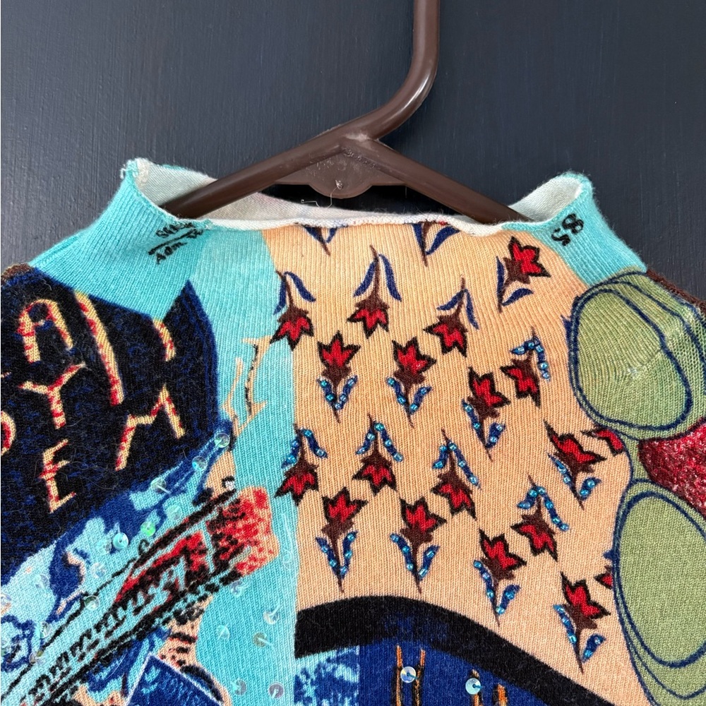 Vintage Alberto Makali Multicolor Graphic Women's Sweater With Sequins Artsy - Picture 4 of 9